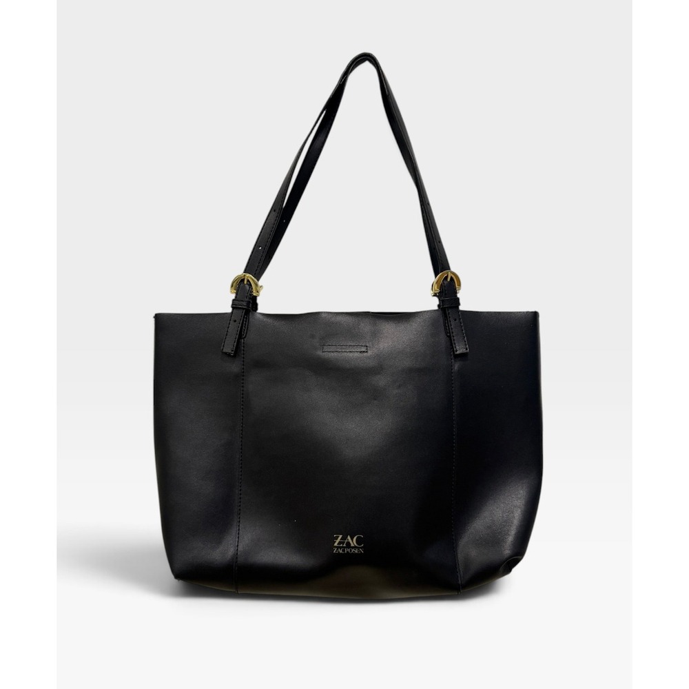 ZAC Zac Posen Black Leather Large Tote Bag Gold Hardware Shoulder Handbag